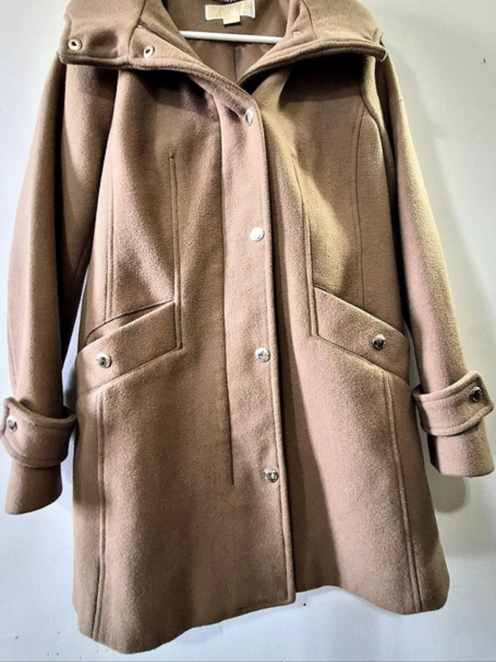 Michael Kors Wool Blend Hooded Coat Brown